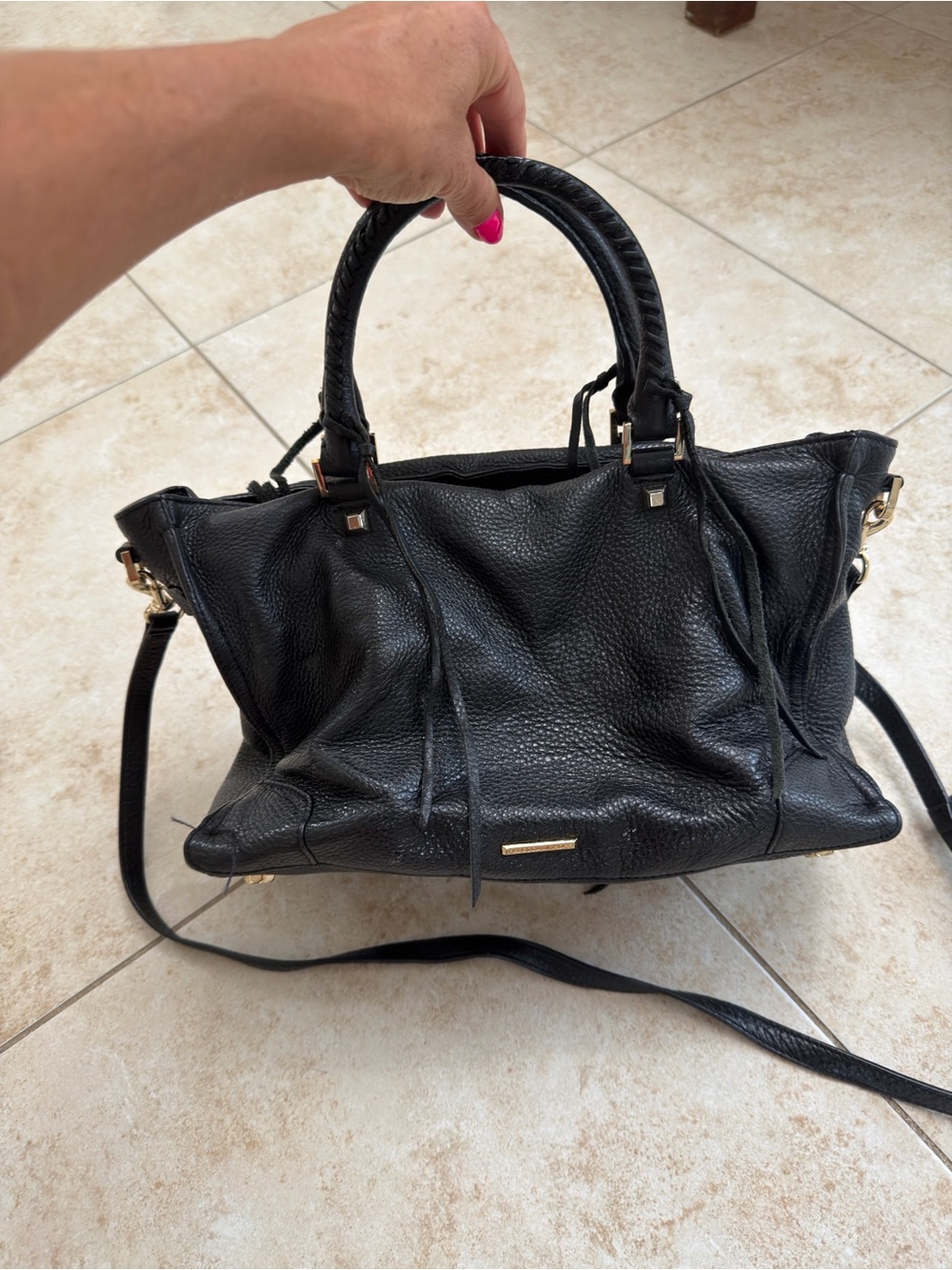 Black Leather crossbody or shoulder bag